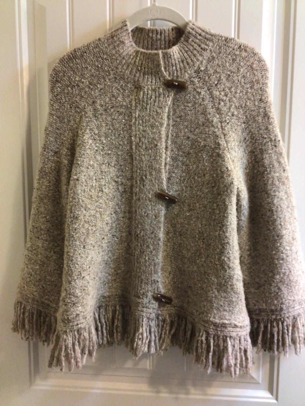 Ruby Rd. Womens Oatmeal Marled Fringe Toggle Cardigan Sweater Sz S